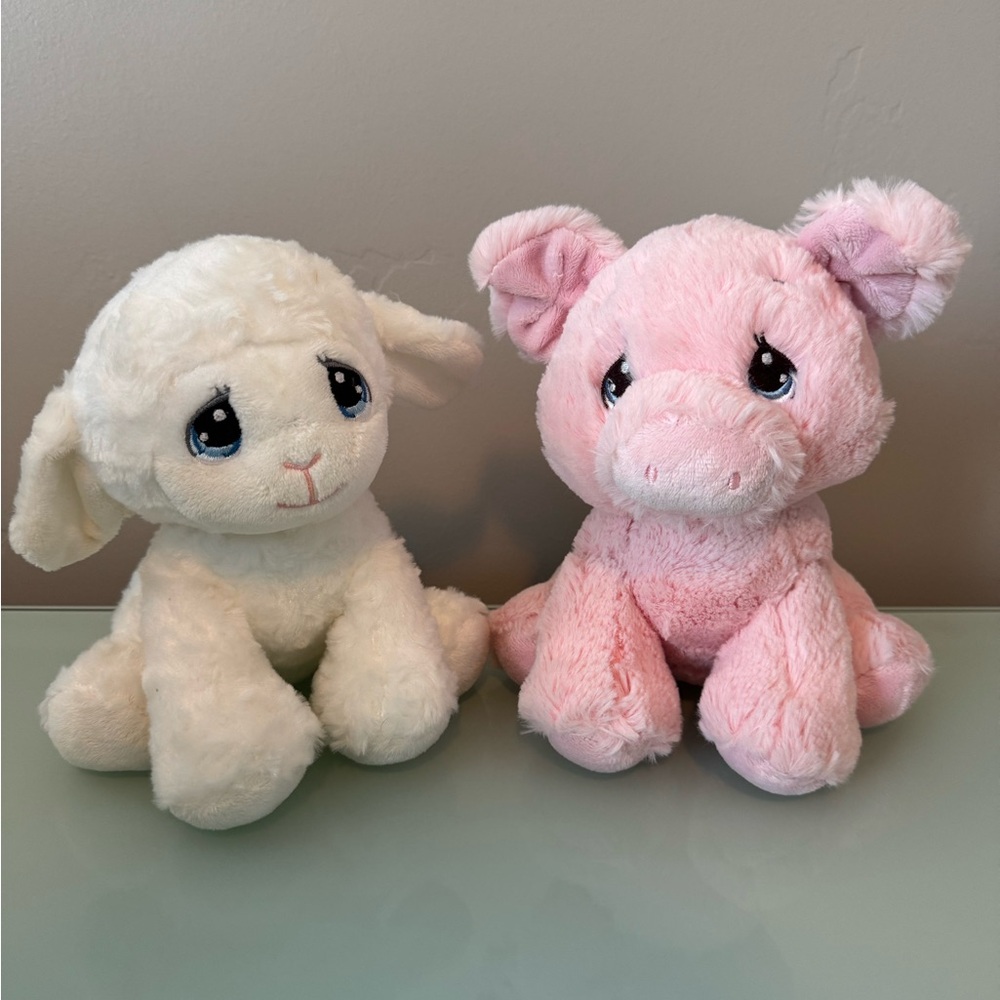 Precious Moments White Lamb and Pink Pig Stuffed Animals